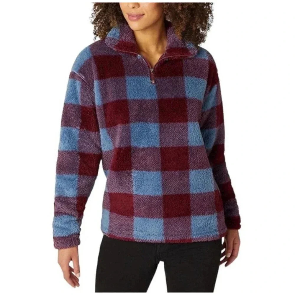 Eddie Bauer checkered quarter zip teddy sweatshirt sz L